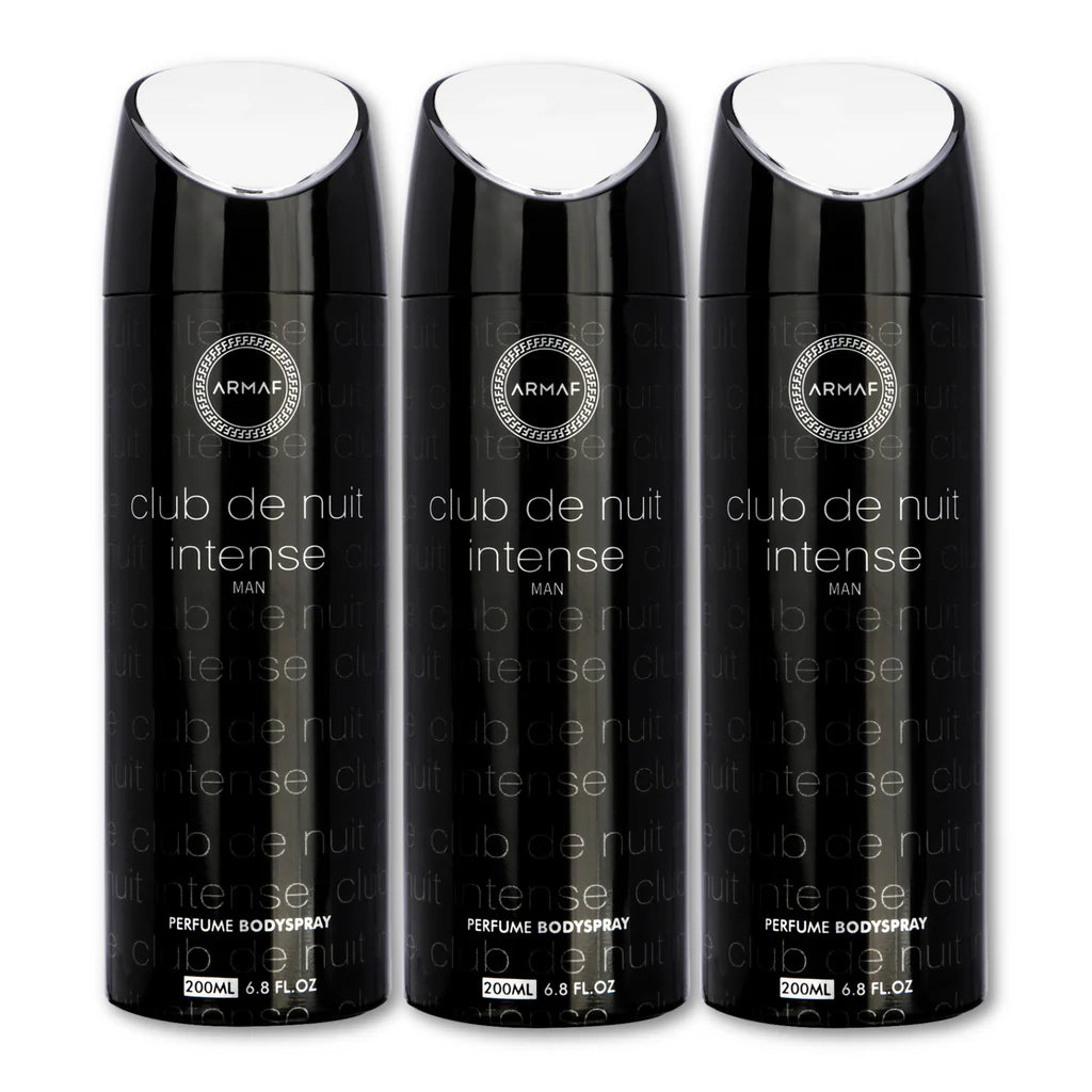 Save on the Armaf Club De Nuit Intense Man Body Spray 3-Pack (600ml total). The iconic woody spicy scent in a convenient daily deodorizing spray. 100% Authentic. Ships from Brampton. AG Cosmetics: Luxury for less.