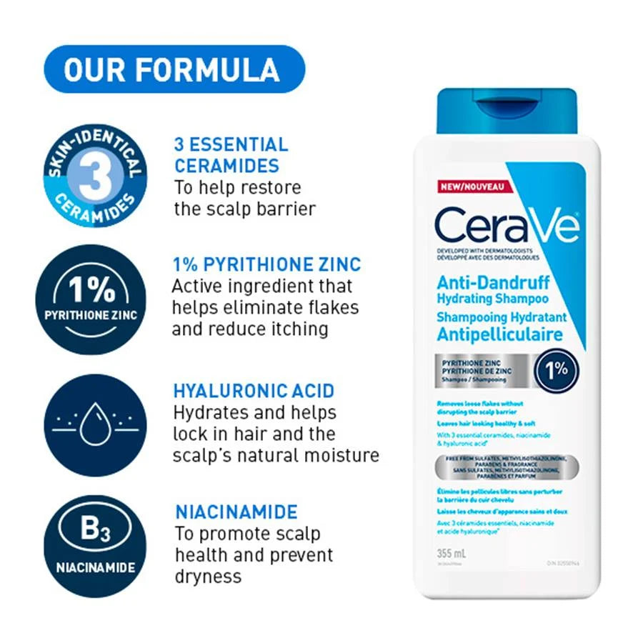 CeraVe Anti-Dandruff Hydrating Shampoo – Scalp Care for Flaking & Itching