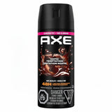 Axe deodorant spray bottle with dark chocolate design on a white background
