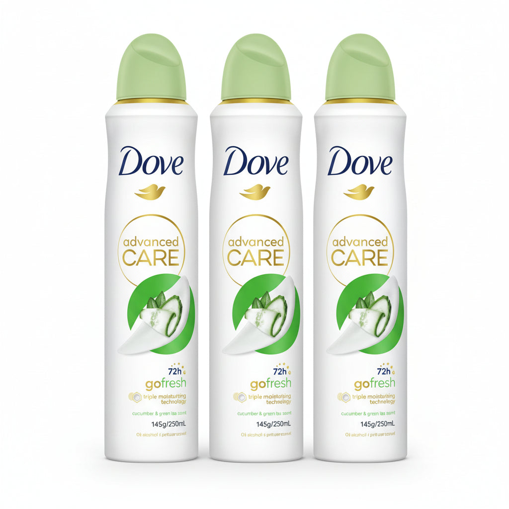 Three Dove Advanced Care deodorant bottles