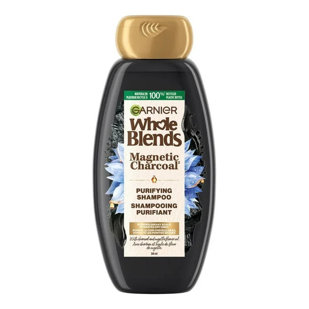 Garnier Whole Blends Magnetic Charcoal Purifying Shampoo 346ml – Deep-Cleansing Shampoo with Activated Charcoal and Black Cumin Seed Oil