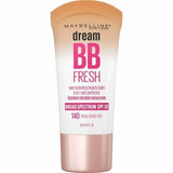 A single tube of Maybelline Dream BB Fresh 8-in-1 Skin Perfector. The packaging is white with pink accents, featuring a clear window showing the sheer tint of the BB cream inside