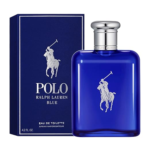 Ralph Lauren Polo Blue Eau de Toilette 125ml sleek blue bottle with silver cap
