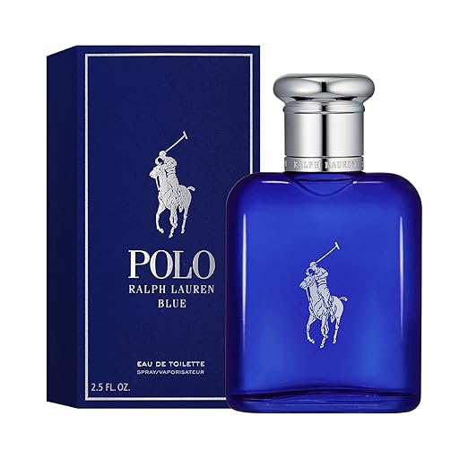 Ralph Lauren Polo Blue Eau de Toilette 75ml sleek blue bottle with silver cap