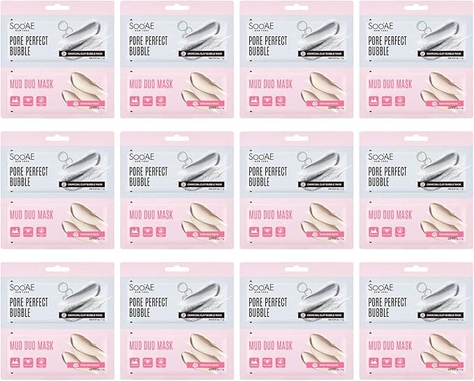SOO’AE Pore Perfect Bubble Mud Duo Mask – Pack of 12 deep-cleansing Korean face masks with foaming and mud steps for pore care