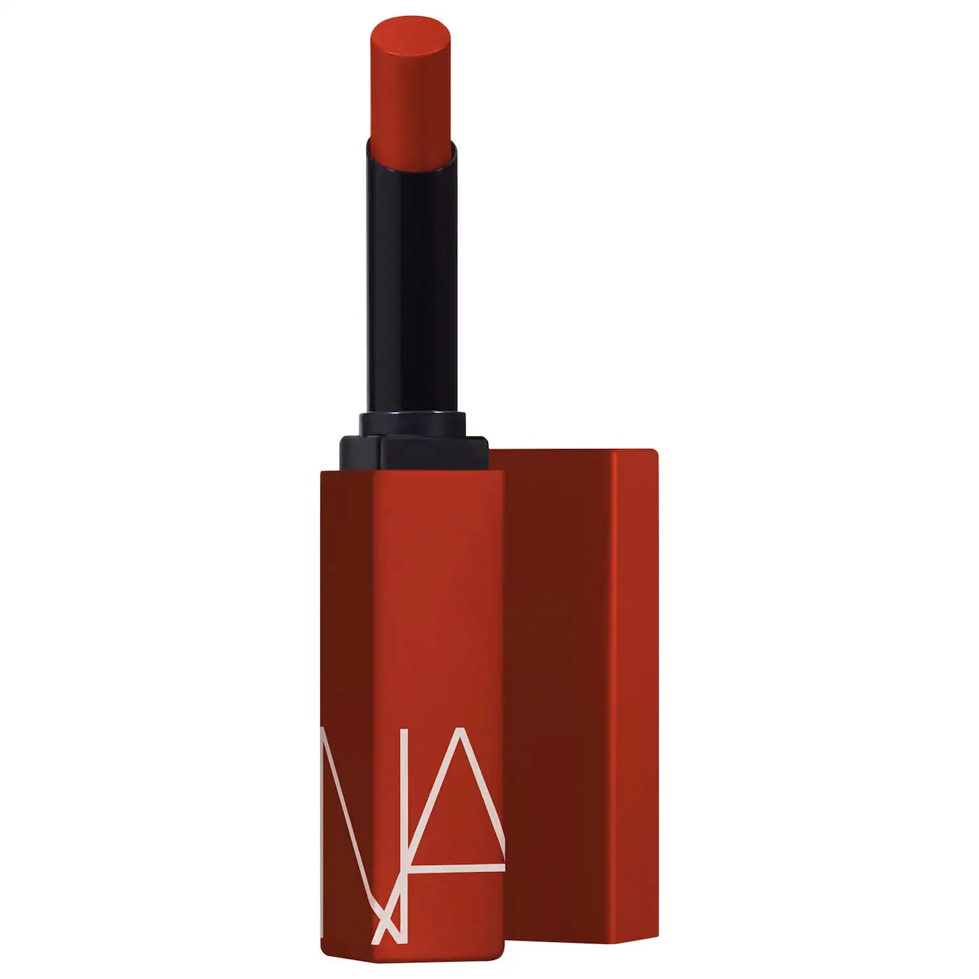 NARS Powermatte Lipstick in shade 133 Too Hot To Hold – a maple red matte lipstick in sleek black packaging.