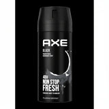 Axe Black deodorant spray can on a black background