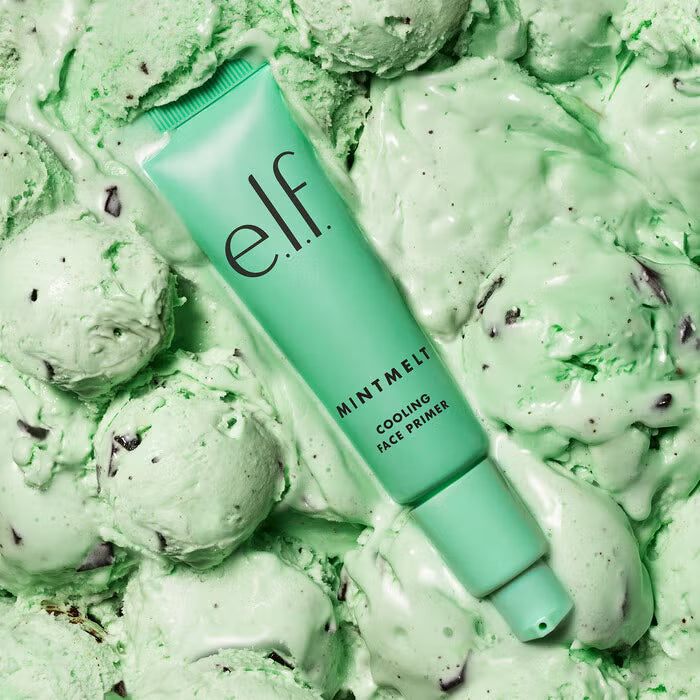 e.l.f. Mintmelt Mint Ice Cream and Face Primer on a mint ice cream background