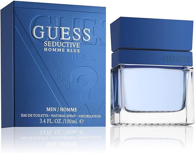 Guess Seductive Homme Blue Eau de Toilette 100ml bottle with sleek blue design and silver accents