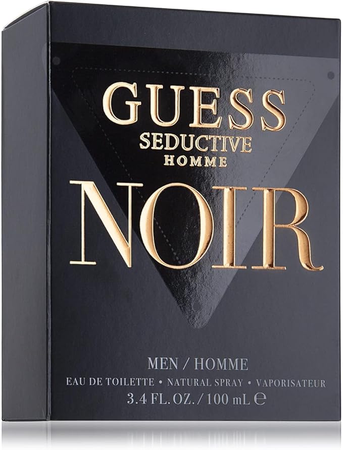 Guess Seductive Noir Men Eau de Toilette 100ml sleek black bottle with gold accent