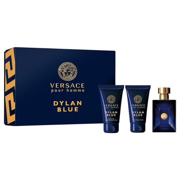 Versace Dylan Blue for Him 3PCS Gift Set - 50ml Eau de Toilette Spray + 50ml After Shave Balm + 50ml Bath & Shower Gel (Packaging may vary)