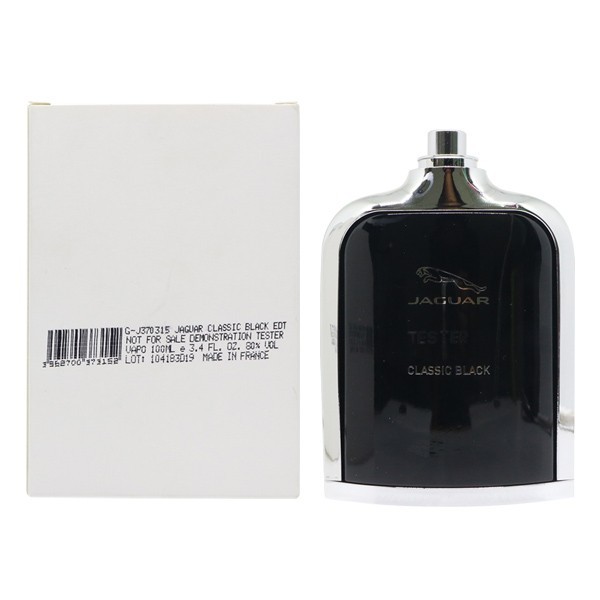 Jaguar Classic Black Eau de Toilette tester bottle with sleek black and silver design, citrus and woody men's fragrance.