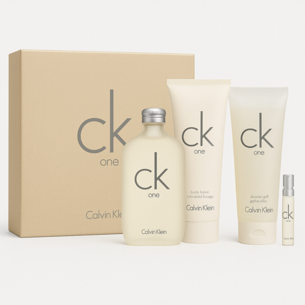 CK ONE 4PCS Gift Set - 200ml Eau de Toilette Spray + 200ml Body Lotion + 100ml Shower Gel + 15ml Mini Spray