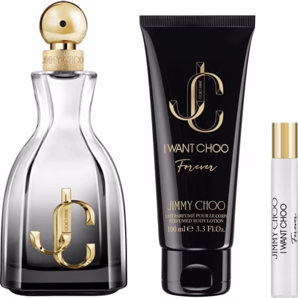 JIMMY CHOO I WANT CHOO FOREVER 4PCS Gift Set - 100ml Eau de Parfum Spray + 100ml Body Lotion + 100ml Shower Gel + 10ml Mini Spray