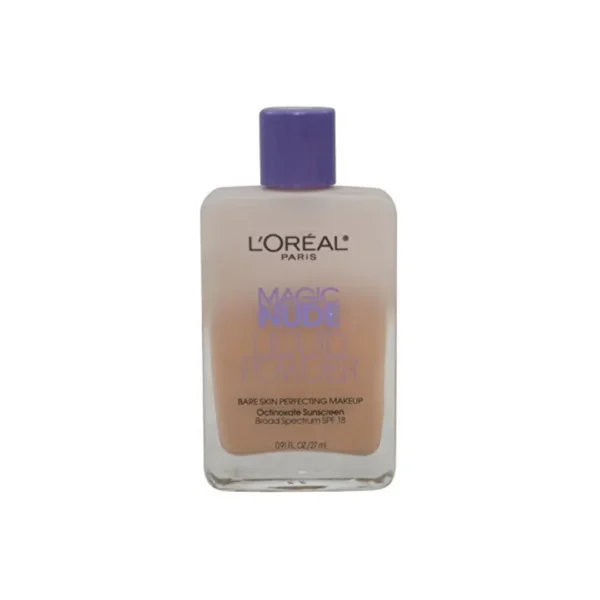 L'Oreal Paris Magic Nude Liquid Powder in Shade 316 Nude Beige. A 27ml glass bottle with a purple cap, featuring a light-medium neutral liquid-to-powder foundation that perfects the skin with a weightless, bare-skin finish