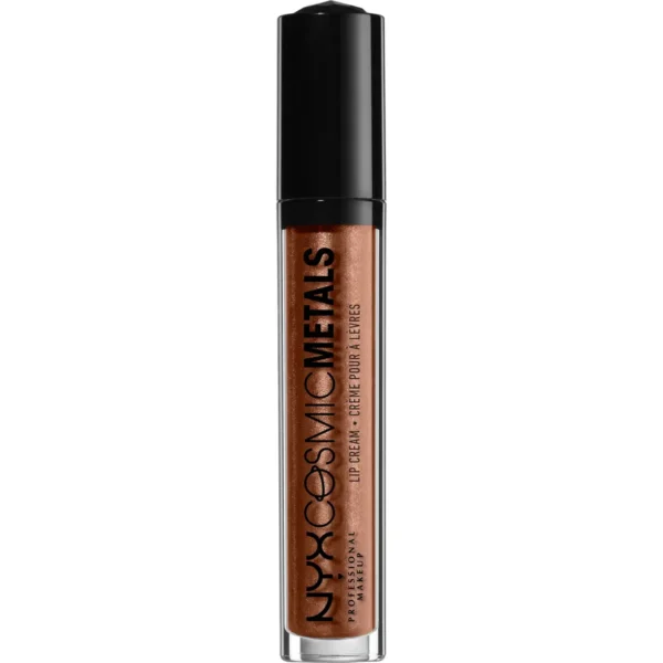 NYX Cosmic Metals Lip Cream Metropolitan swatch showing deep metallic taupe bronze