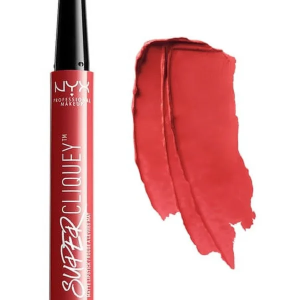 NYX Super Cliquey Glossy Lipstick shades Cold Brew, Oh So Pretty, On The DL, and Tiki Time swatches - 100% Authentic AG Cosmetics.